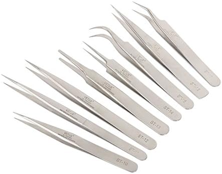 Yomanic New Genuine ST-10 ~ 17 Tweezers Non-magnetic Stainless Steel Precision Tweezers Kit 8pcs/Set Fix Tool