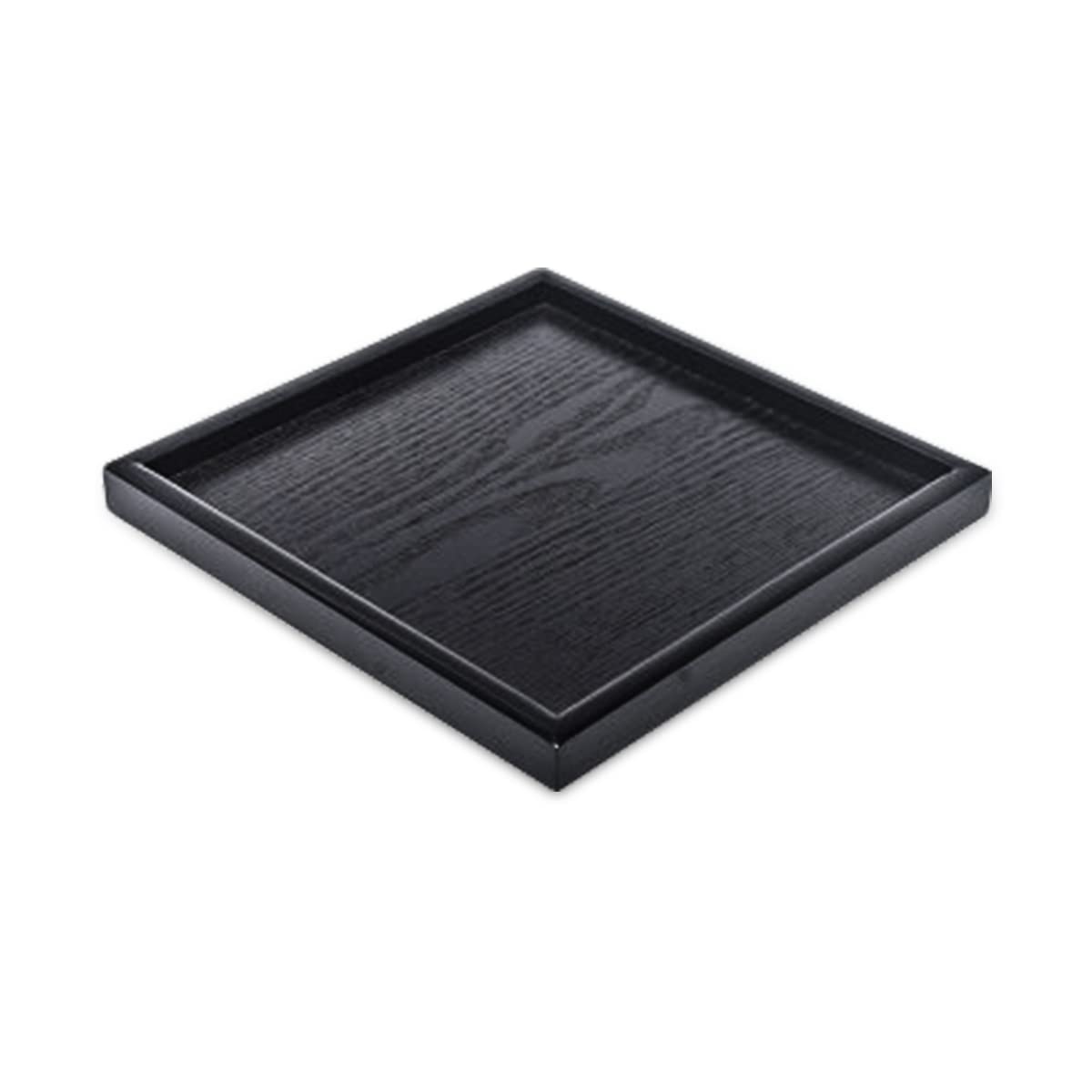 Black Serving Tray, Square Wooden Serving Tray with Handle Wood Rectangle Black Serving Platter for Breakfast Drinks Kitchen Dining Living Bathroom,30x30x2cm