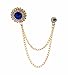 Knighthood Men's Royal Blue Stone With Inspired Stone Detailing Hanging Chain Lapel Pin/Brooch Golden