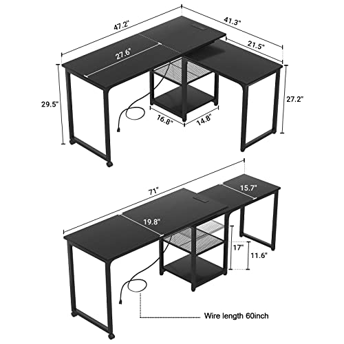 armocity L Shaped Desk with Outlets and USB Ports, 360° Rotating L