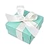 AerWo 10pcs Party Wedding Favors Bag + 10pcs Silk Ribbon, Mini Small Square Turquoise Candy Box with Lids for Wedding Supply, Birthdays, Bridal and Baby Showers (Aqua Blue)