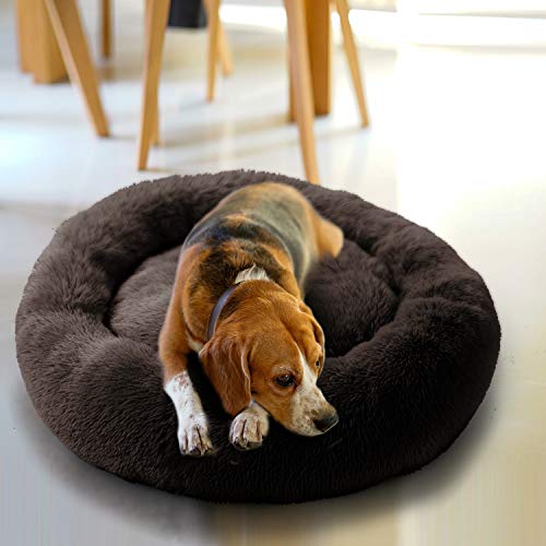 TR pet Calming Dog Bed AntiAnxiety Donut Cat Ded Warming Cozy Soft Round Dog Bed with Removable
