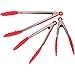 Red Kitchen Utensils - Silicone Tongs Set, 7-Inch, 9-Inch, 12-Inch Locking Tongs for Cooking & Serving