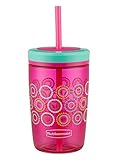 Rubbermaid Straw Kids Tumbler, 16 oz, Tart Pink with Round and Round