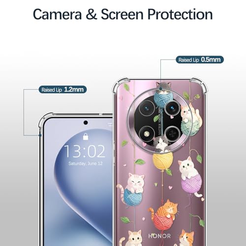 ChoosEU Transparent Case for Honor Magic 7 Lite Slim Protection Soft TPU Silicone Case with Flowers Flower Drawings for Women Girls Clear Case Anti-Shock Protective Case Cover, Cat