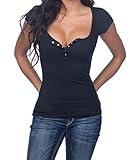 Century Star Women's Sexy Button Down V Neck Short Sleeve Tunic Bodycon Top Shirt