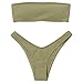 ZAFUL Women's Strapless Ribbed Lace Up High Cut Two Piece Bandeau Bikini Set (A-Pea Green, S)