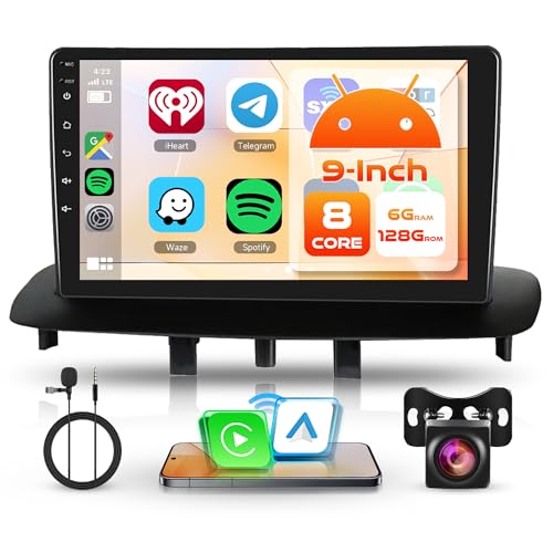 6G+128G 8 Cores Rimoody Car Radio for Renault Megane 3 2009-2014 9'' Touch Screen Android Stereo Auto with Carplay Android Auto Wireless Mirror Link Bluetooth FM/RDS/EQ/DSP WiFi GPS SWC Reversing Camera