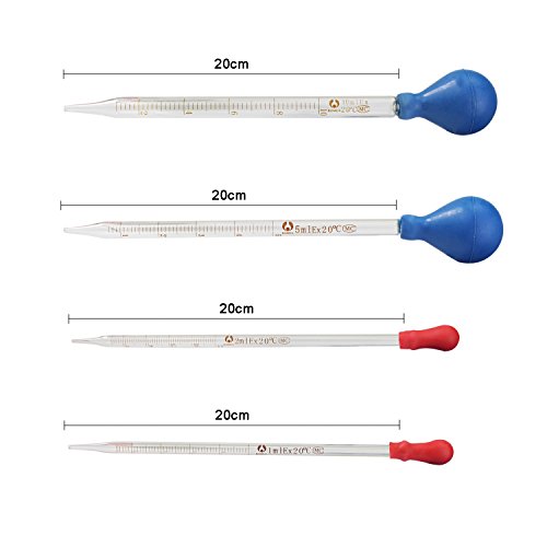 WeiMeet Thick Glass Graduated Dropper Pipettes with Silicone Rubber Caps Lab Chemistry Dropper Dispensing 1ml 2ml 5ml 10ml(4 Pack)