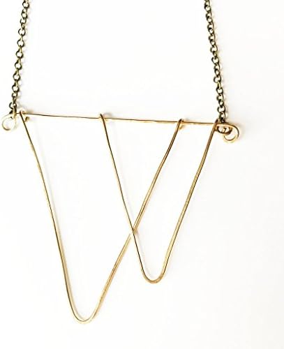 Dancing Necklace - Open Triangle Gold Statement Geometric Gold Necklace 24" Long 3" Wide Antique Brush Brass Chain