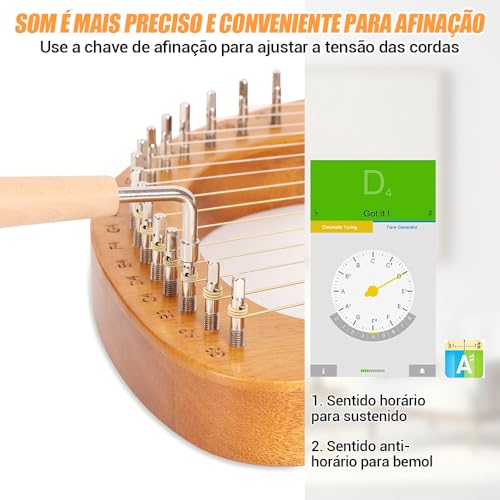 Harpa de Lira 16 Cordas em Madeira de Mogno com Bolsa, Cordas e Manual de Instruções