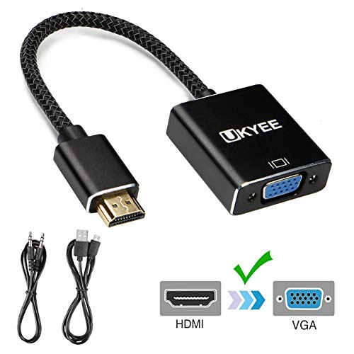 HDMI to VGA Adapter with Audio, UKYEE HDMI to VGA 1080P Male to Female Converter Nylon Braided for PC,Laptop,Monitor,Projector,HDTV,Xbox with 3.5mm Audio Cable and Micro USB Cable- Black - Thumbnail 6