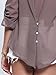 Persun Women's Grey Deep V-neck Button Closure Dip Back Blouse
