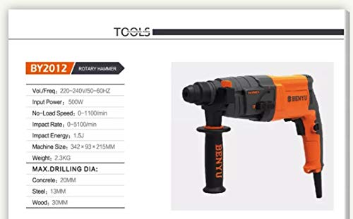 BENYU Rotary Hammer Drill 2-26 DRE 26mm with 3 SDS JCB Drill Bits, 2 Chisel,1 Depth Gauge Rotary Hammer Drill Machine (26 mm Chuck Size, 800 W)