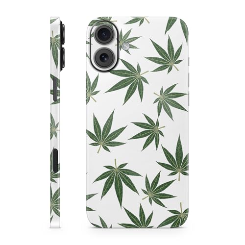 Glossy Glitter Phone Skin Compatible with Apple iPhone 16 Plus - Pot Leaves Gre…