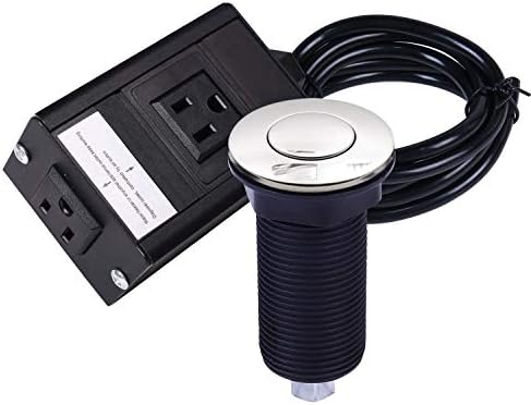 Garbage Disposal Air Switch Kit Dual Outlet Sink Top Food Waste Disposer Parts, Stainless Steel Polished On/Off Air Button with Alloy Control Module (Long, 2.5 Inch)