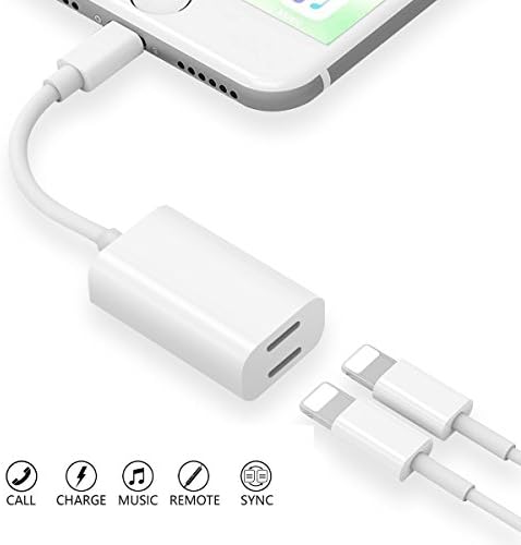 Dual Lightning Adapter Splitter for iPhone 7/7 Plus/8/8 Plus, Worice Lightning to Dual Lightning Headphone Charge Adapter, Support Call Music Charger Sync Data for IOS 10.3 Devices (D132)