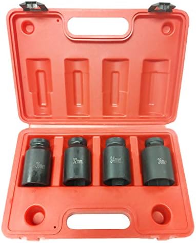 Jialili 1/2" Dr 6Pt Metric Spindle/Axle Nut Deep Impact Socket Set Crmo Steel Blk P04 4PC [Ship from USA]
