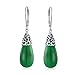 Western Style Gemstone Dyed Green Jade Elongated Teardrop Filigree Lever Back Dangle Earrings For Women .925 Sterling Silver