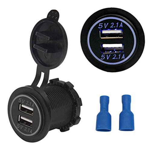 Tralntion Dual USB Car Charger 5V 2.1A/2.1A Motorcycle Vehicle Auto Car Power Adapter LED DC12V-24V