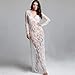 Wispun Women Sexy Deep-V Long Sleeve Lace Maxi Dresses See-through Mullet Dress (XXL, White)
