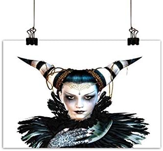 duommhome Fantasy Modern Oil Paintings Portrait of a Gothic Lady with a Carnival Costume Black Lipstick and Hair Horns Canvas Wall Art White Black 24"x20"