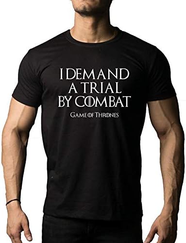 DAB APPARELS Men's Black Colour Half Sleeve Game of Thrones Round I Demand A Trial by Combat Neck Cotton T-Shirt