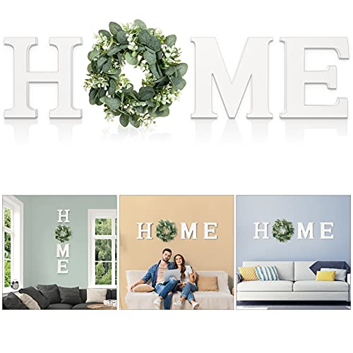 Wood Home Sign for Wall Decor Wooden Home Letters with Wreath Artificial Eucalyptus Modern Decorative Hanging Home…