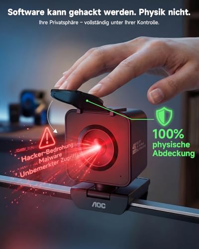 AOC UHD Webcam 4K, Webcam with Lens Cover & Dual Microphone, 75° Streaming Camera with Auto Focus, Automatic Light Correction, Plug & Play, PC Camera for Conferences, FaceTime, Linux, Win10, Mac OS