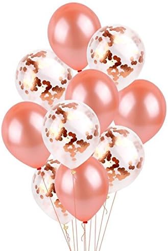 TyeSupply SOLID ROSE GOLD and Confetti Balloon 18 Inch Set | 14Pcs PREMIUM QUALITY, 7 Confetti 18" Rose Gold, 7 18" Solid Rose Gold Party Balloons for BIRTHDAYS, WEDDINGS, SHOWERS, PARTY DECORATIONS