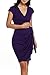 Women's Classic Cap Sleeve V-Neck Draped Tie-Belt Cocktail Wrap Dress, Purple, Small