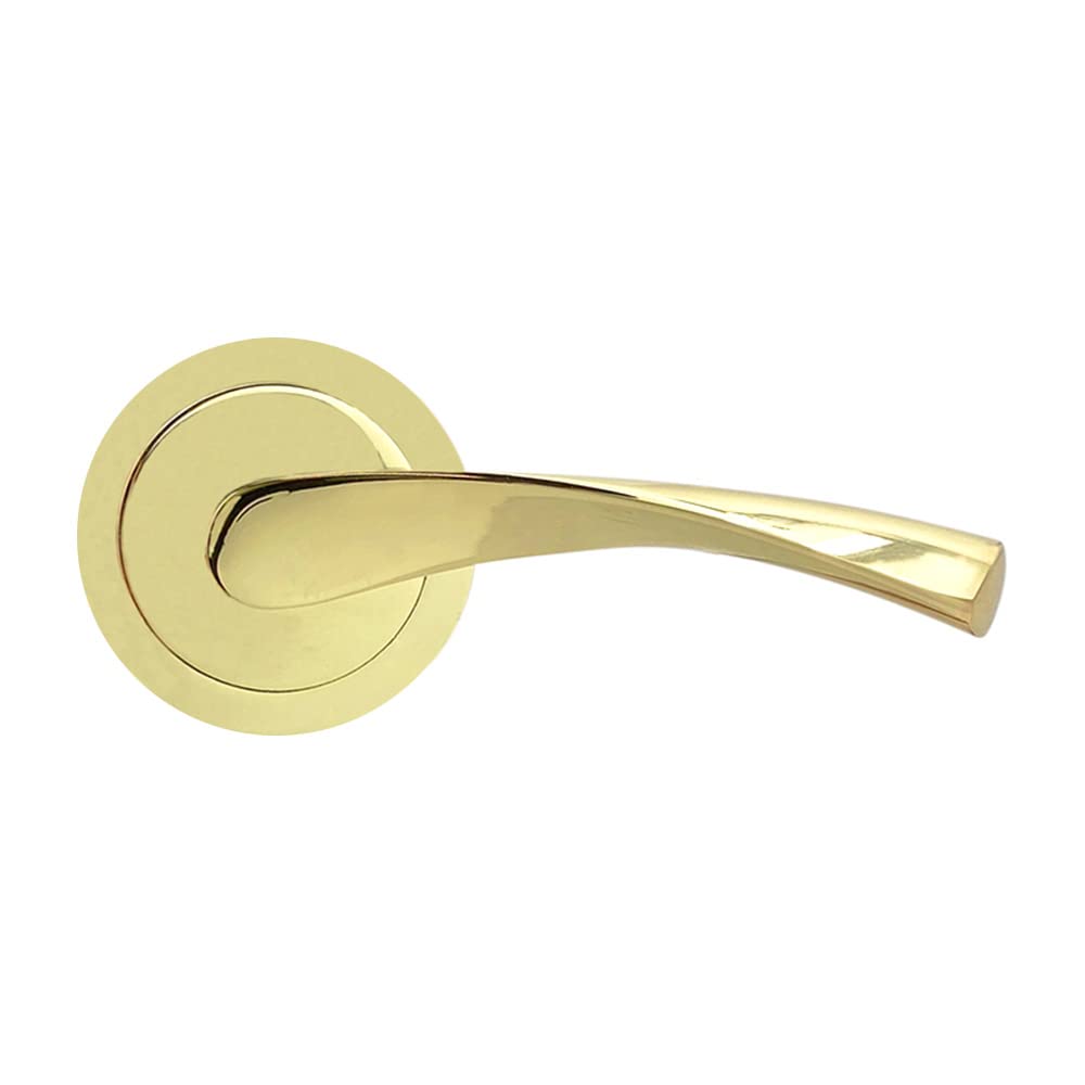 Micel - 07081 - Handle Set with Wide Rosette (65 mm) and Aluminium Handle, Brass Finish, Glossy Gold Colour, 135 x 65 x 65 mm