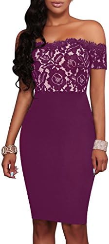 Synker Women's Lace Top Off The Shoulder Bodycon Formal Party Cocktail Dress