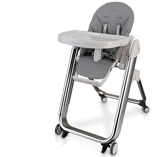 Baby Feeding High Chair Seat - Space Saving Baby Toddler Booster Eating High Chair w/ Wheels, Backrest, Footrest, Height Adjustment, Seat Cushion, Safety Belt, Detachable Food Tray - SereneLife SLHC62