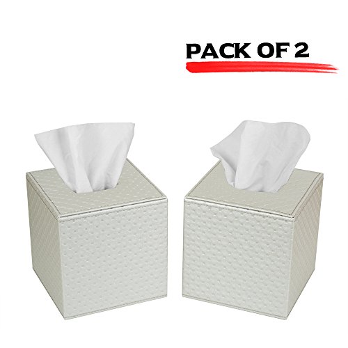 J JACKCUBE DESIGN JackCubeDesign Square Tissue Box Cover Holder Case Kleenex Cover Holder Box Napkin Holder Organizer Stand(Set of 2, Silver, 5.4 X 5.4 X 5.6 inches)- :MK272CC