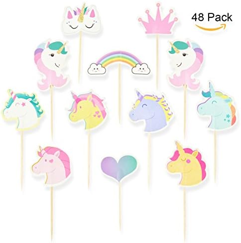 BQUQO Unicorn Cupcake Toppers Rainbow Princess Cupcake Stand Mini Cake Decorating Suppliers Pack 48