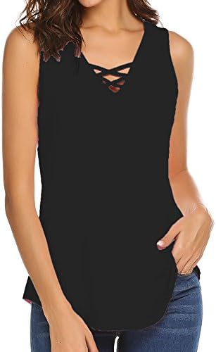 Teewanna Women's Criss Cross Tank Tops Summer Casual Sleeveless Cami Shirt Basic Lace up Blouse (6 Colors S-XXL)