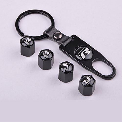 Aswelly 4 Pack Valve Stem Caps Universal Black Car Tire Valve Stem Air Caps Cover + Keychain (for VW Volkswagen Golf R)