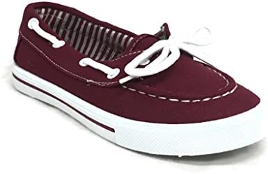 Girl's Boat Shoes Canvas Loafer Shoes BURGUNDY US Toddler 10