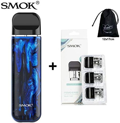 SMOK NOVO 2 KIT 800mAh Built-in Battery 2ml Refillable Pod System Vape Pen Starter Kit Come with Extra 3pcs Novo 2 Mesh 1.0 Pods No Nicotine (Blue Black)