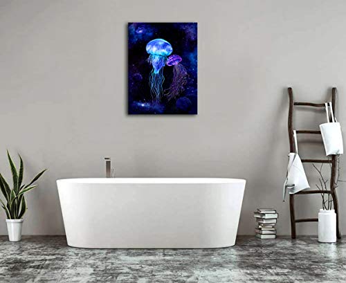 Jellyfish Wall Art Galaxy Canvas Picture Blue Fantastic Cosmic Canvas Artwork Contemporary Art Prints Framed for Home Office Kitchen Bathroom Bedroom Nursery Living Room Decor 12\