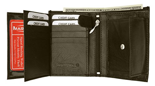 RFID Blocking Premium Leather European Style Bifold Trifold Wallet with ID Window (Brown)