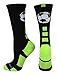 MadSportsStuff Soccer Ball Crew Socks (Black/Electric Green, Small)