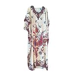 Bohemian Kaftan House Dress Paisley Print Beige Caftan Beach Cover up Boho Hippie
