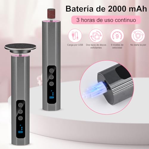 Lima Electrica pies Durezas, Electrica Aparato de Pedicura Eliminar de Callos, Profesional Lima Eléctrica Recargable para Pies con Pantalla LCD y 9 Niveles, para Secos y Agrietados Talone (Gris)