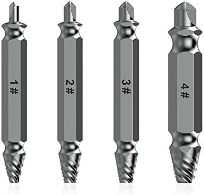 Screw Extractor Remover, Kusonkey Damaged Stripped Screw Extractor Easily Remove Stripped Broken Screws, Drill Bit for Nuts Rusted Bolt Remover Mechanic Handmade Fixer DIY Tool Kit Set of 4 Pcs