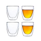 TEASOL 3.4oz Double Wall Glass Cup - Set of 4 - Insulated/thermal and Stylish Drinking Glasses for Coffee, Tea, Espresso, Shots - Keeps Drink Hot or Cold