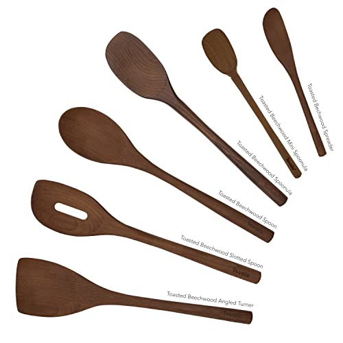 Tovolo Red Beechwood Utensil Set of 6 for Meal Prep, Cooking, Baking