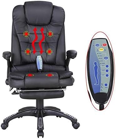 Black Heated Executive Massage Chair Vibrating Ergonomic Office Chair w/Footrest