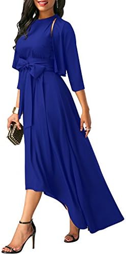 ABYOXI Women Cardigan+Belt+Dress Formal Asymmetrical Long Dresses S-2XL